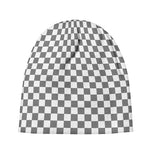Grey And White Checkered Pattern Print Beanie