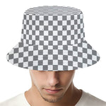 Grey And White Checkered Pattern Print Bucket Hat