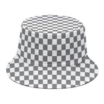 Grey And White Checkered Pattern Print Bucket Hat