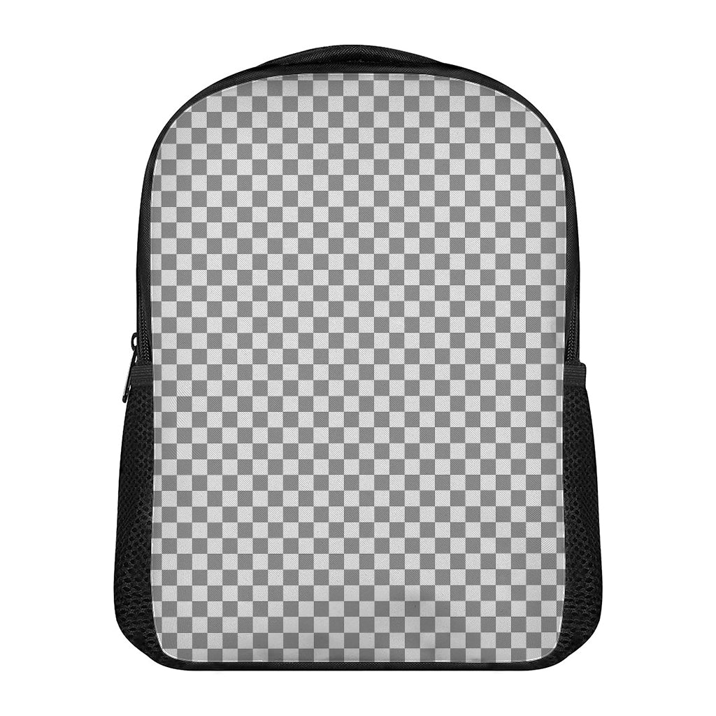 Grey And White Checkered Pattern Print Casual Backpack