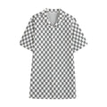 Grey And White Checkered Pattern Print Cotton Hawaiian Shirt