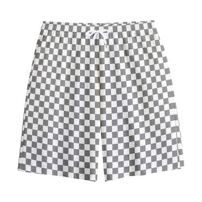 Grey And White Checkered Pattern Print Cotton Shorts