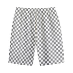 Grey And White Checkered Pattern Print Cotton Shorts