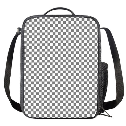 Grey And White Checkered Pattern Print Crossbody Lunch Bag