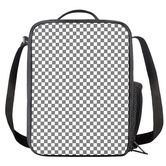 Grey And White Checkered Pattern Print Crossbody Lunch Bag
