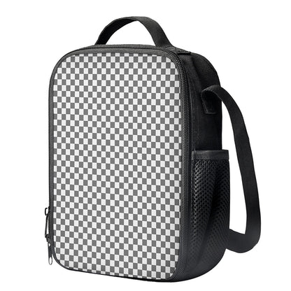 Grey And White Checkered Pattern Print Crossbody Lunch Bag