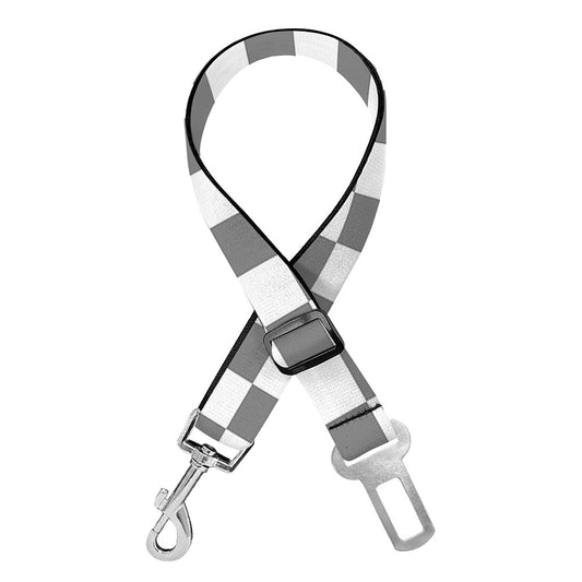 Grey And White Checkered Pattern Print Dog Seat Belt