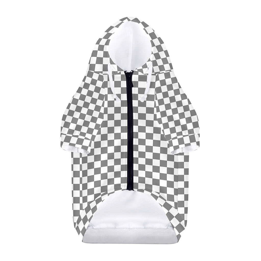 Grey And White Checkered Pattern Print Dog Zip Up Hoodie