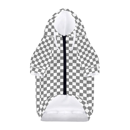 Grey And White Checkered Pattern Print Dog Zip Up Hoodie
