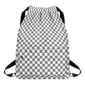 Grey And White Checkered Pattern Print Drawstring Backpack
