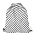 Grey And White Checkered Pattern Print Drawstring Bag