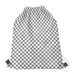 Grey And White Checkered Pattern Print Drawstring Bag