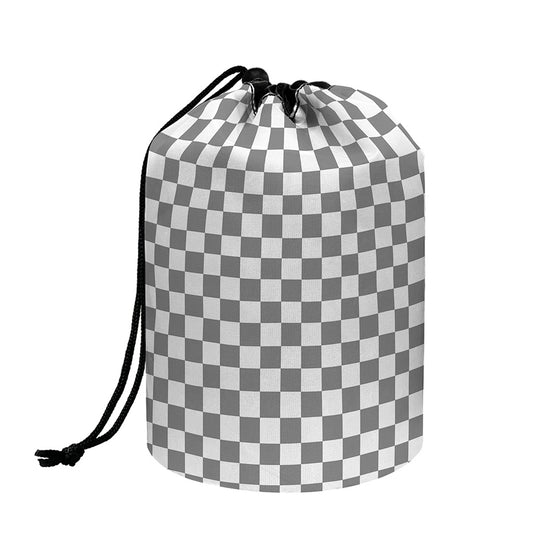 Grey And White Checkered Pattern Print Drawstring Makeup Bag