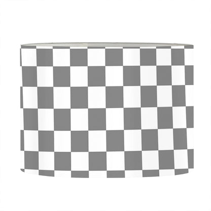 Grey And White Checkered Pattern Print Drum Lamp Shade