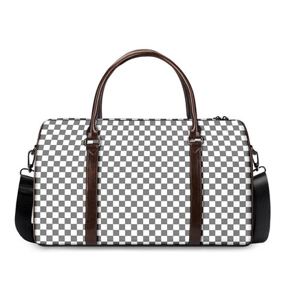 Grey And White Checkered Pattern Print Duffle Bag