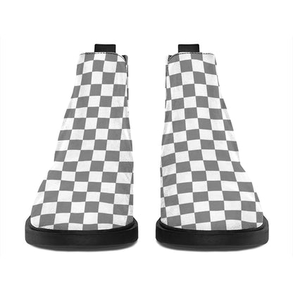 Grey And White Checkered Pattern Print Flat Ankle Boots
