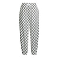 Grey And White Checkered Pattern Print Fleece Lined Knit Pants