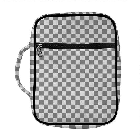 Grey And White Checkered Pattern Print Front Pocket Bible Bag