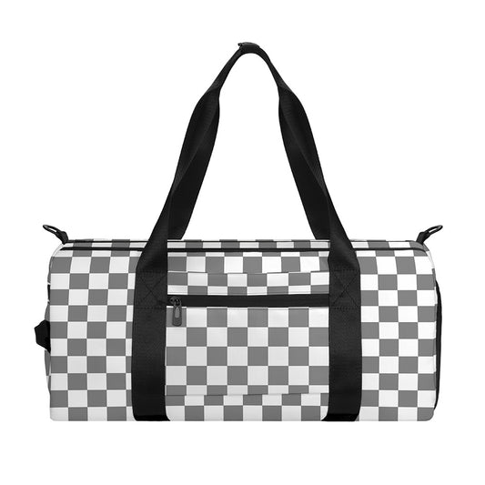 Grey And White Checkered Pattern Print Gym Bag