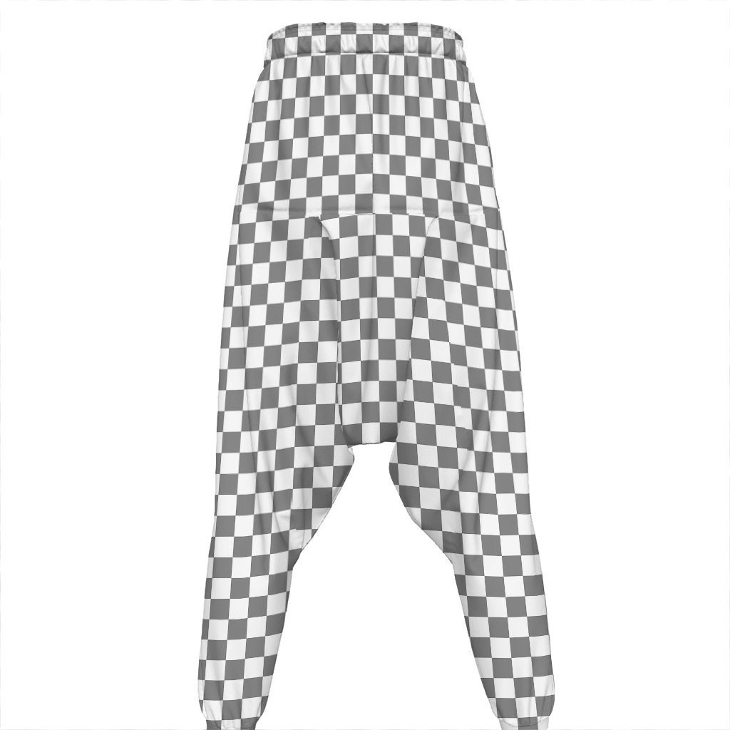Grey And White Checkered Pattern Print Hammer Pants