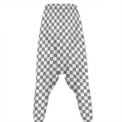 Grey And White Checkered Pattern Print Hammer Pants
