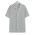 Grey And White Checkered Pattern Print Hawaiian Shirt
