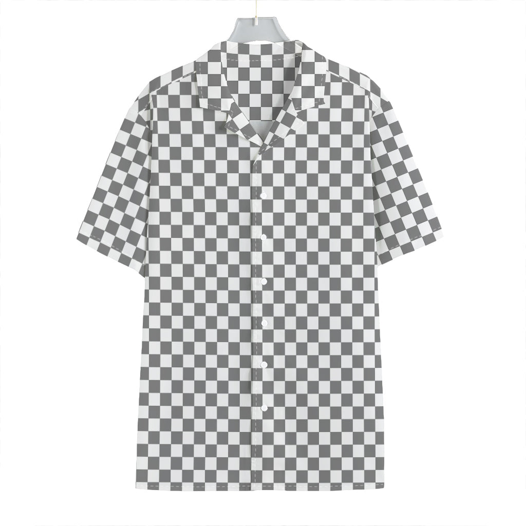 Grey And White Checkered Pattern Print Hawaiian Shirt