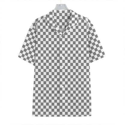Grey And White Checkered Pattern Print Hawaiian Shirt