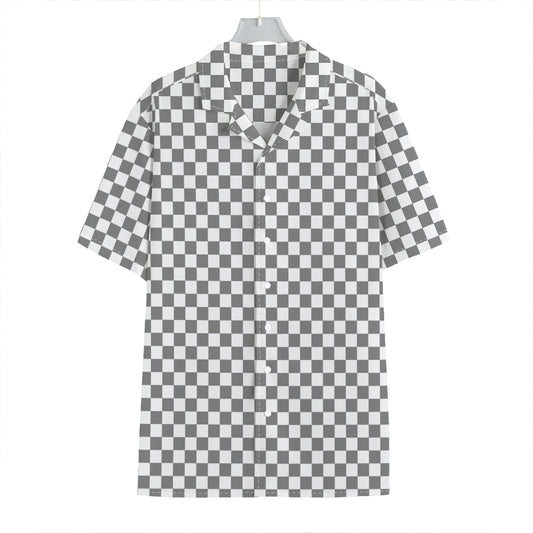 Grey And White Checkered Pattern Print Hawaiian Shirt