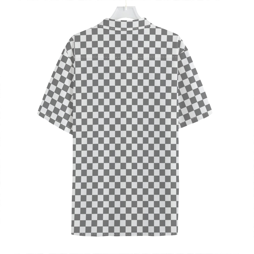 Grey And White Checkered Pattern Print Hawaiian Shirt