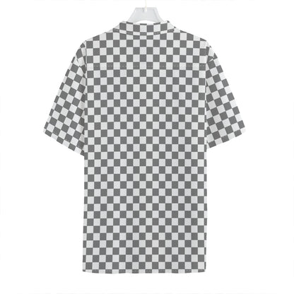 Grey And White Checkered Pattern Print Hawaiian Shirt