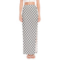 Grey And White Checkered Pattern Print High Slit Maxi Skirt