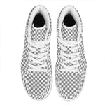 Grey And White Checkered Pattern Print High Top Leather Sneakers
