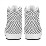 Grey And White Checkered Pattern Print High Top Leather Sneakers