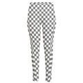 Grey And White Checkered Pattern Print High-Waisted Pocket Leggings
