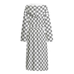 Grey And White Checkered Pattern Print Hooded Bathrobe