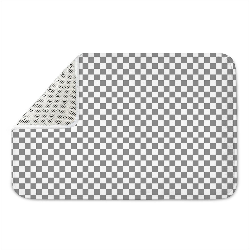 Grey And White Checkered Pattern Print Indoor Door Mat