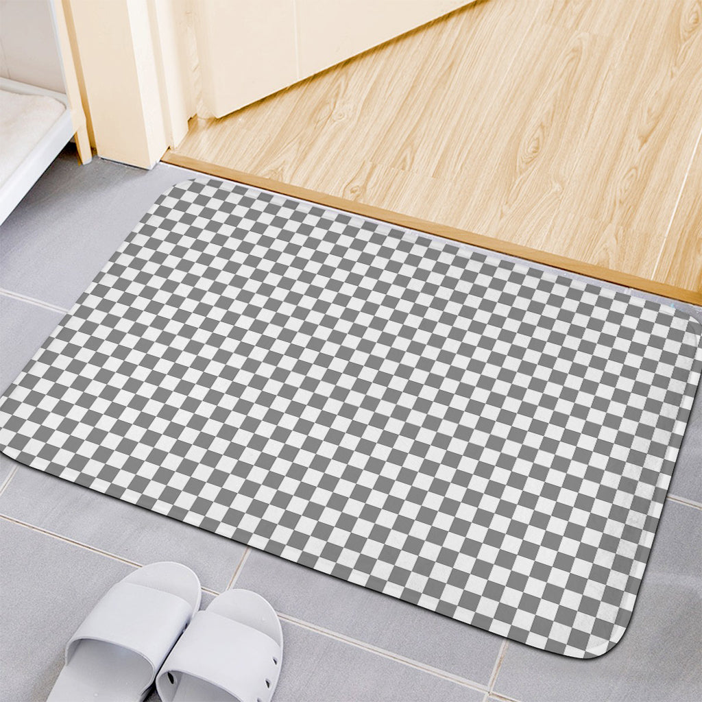 Grey And White Checkered Pattern Print Indoor Door Mat