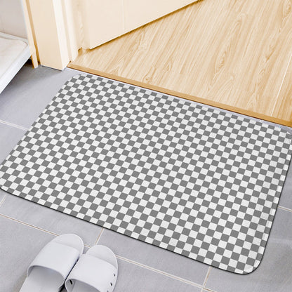 Grey And White Checkered Pattern Print Indoor Door Mat