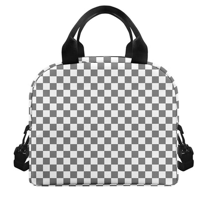 Grey And White Checkered Pattern Print Insulated Lunch Bag