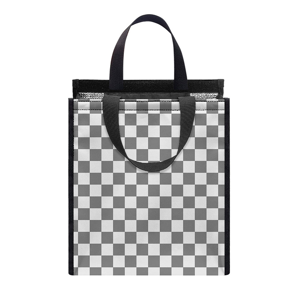 Grey And White Checkered Pattern Print Insulated Lunch Tote