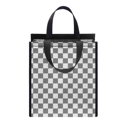 Grey And White Checkered Pattern Print Insulated Lunch Tote