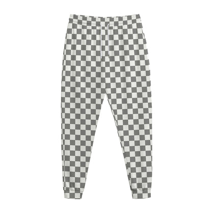 Grey And White Checkered Pattern Print Jogger Pants