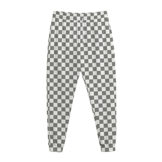 Grey And White Checkered Pattern Print Jogger Pants