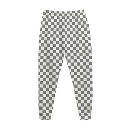 Grey And White Checkered Pattern Print Jogger Pants