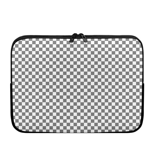 Grey And White Checkered Pattern Print Laptop Sleeve
