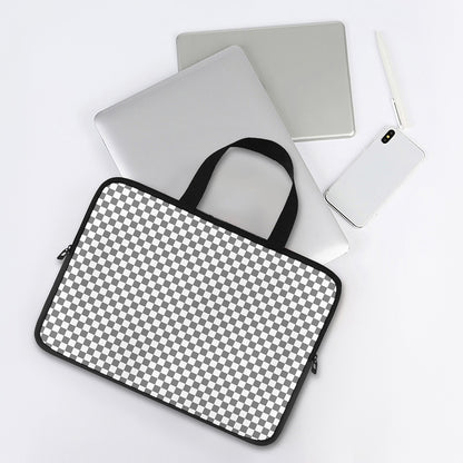 Grey And White Checkered Pattern Print Laptop Sleeve With Handle