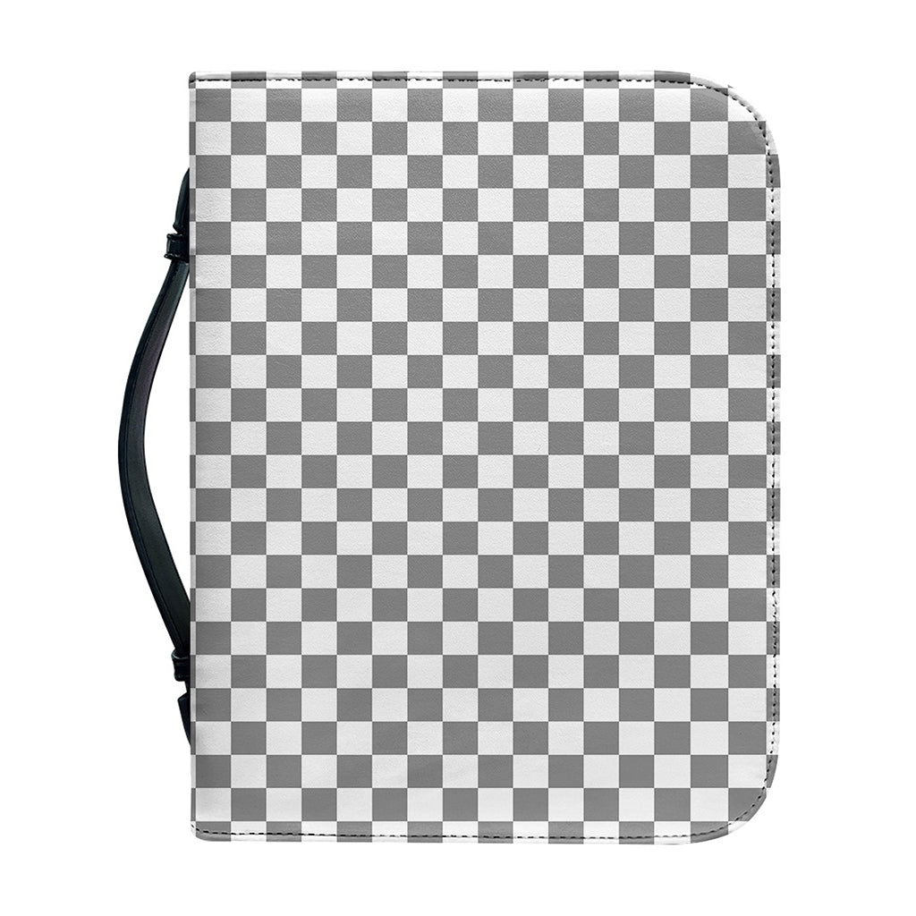 Grey And White Checkered Pattern Print Leather Bible Cover