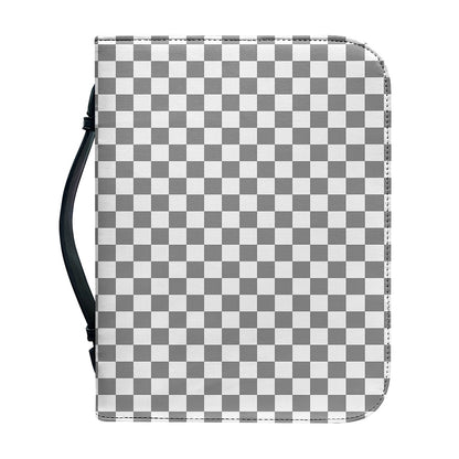 Grey And White Checkered Pattern Print Leather Bible Cover
