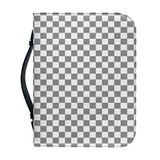 Grey And White Checkered Pattern Print Leather Bible Cover